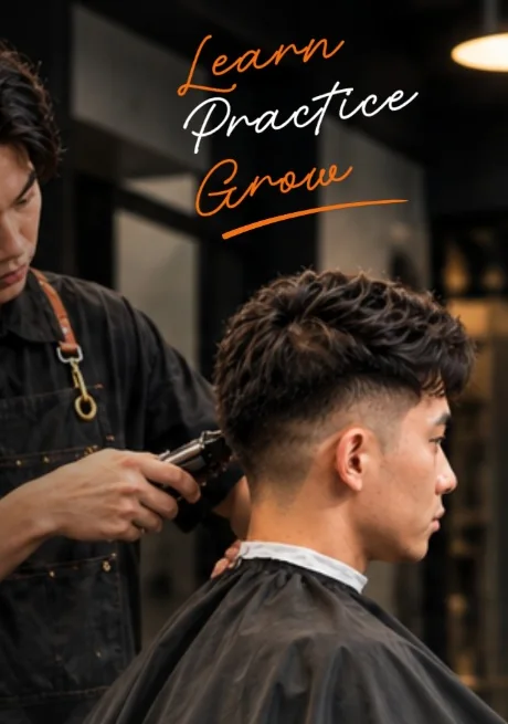 Visual akademi BarberGO: proses memotong rambut pria dengan clipper